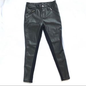 black zipper faux leather ankle crop pants